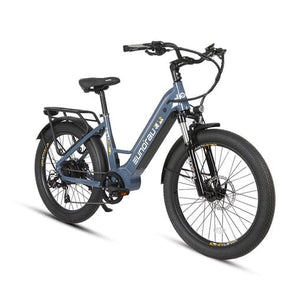 Eunorau Meta 2024 Electric Full Suspension Mountain Bike in steel blue color in front view