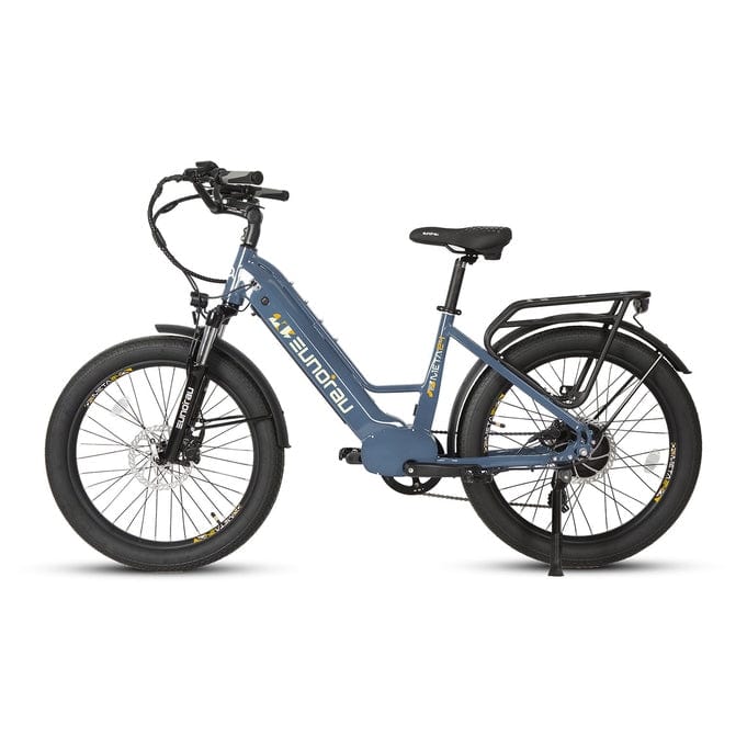 Eunorau Meta 2024 Electric Full Suspension Mountain Bike in steel blue color facing the left