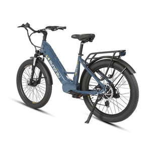 Eunorau Meta 2024 Electric Full Suspension Mountain Bike in steel blue color in rear view