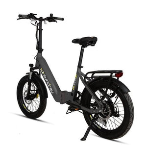 Eunorau Meta Foldable Electric Bike in charcoal color in rear view