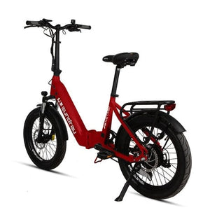 Eunorau Meta Foldable Electric Bike in crimson color in rear view