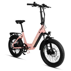 Eunorau Meta Foldable Electric Bike in pink color in front view