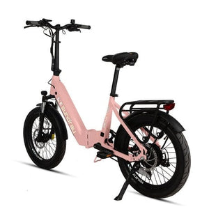 Eunorau Meta Foldable Electric Bike in pink color in rear view