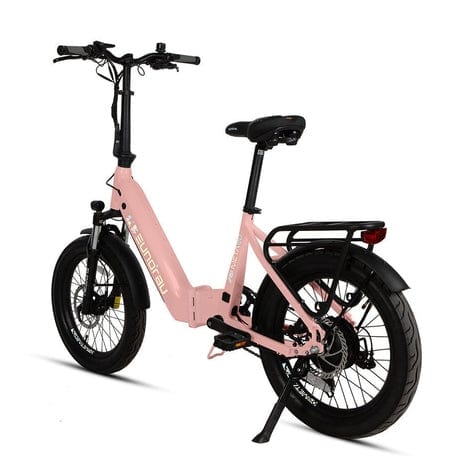 Eunorau Meta Foldable Electric Bike in pink color in rear view