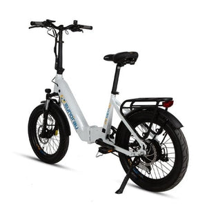 Eunorau Meta Foldable Electric Bike in white color in rear view