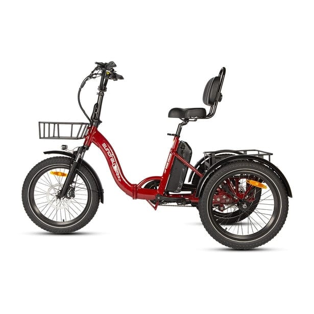 Eunorau One Trike Electric Fat Tire Tricycle in red color facing the left