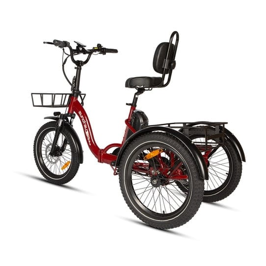 Eunorau One Trike Electric Fat Tire Tricycle in red color in rear view