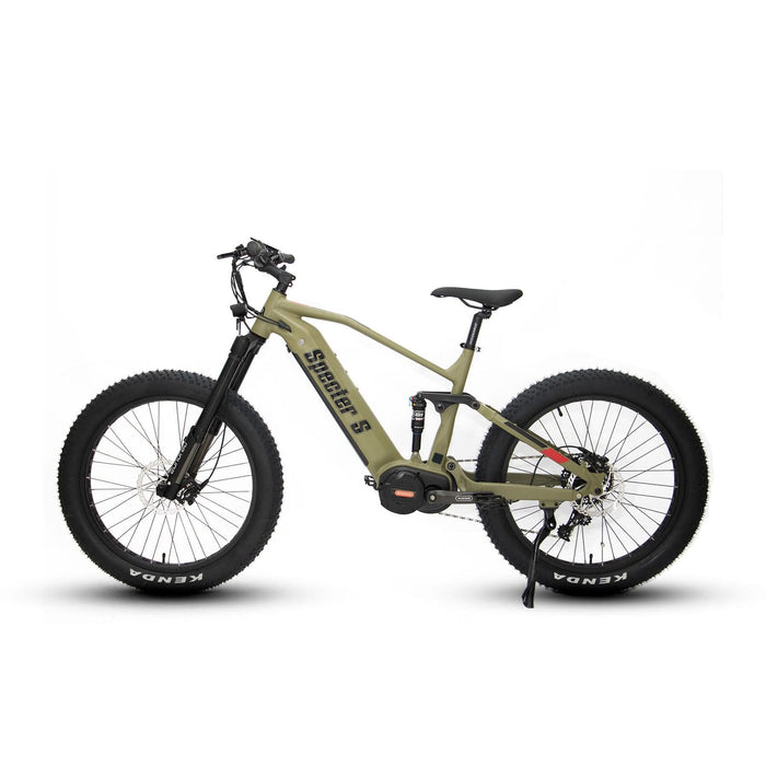 Eunorau Specter-S Fat Tire Electric Mountain Bike in army green color facing the left