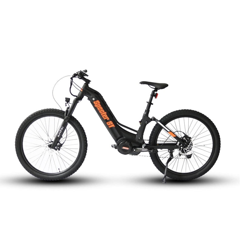 Eunorau Specter-ST Step-Thru Fat Tire Electric Mountain Bike in black color facing the left