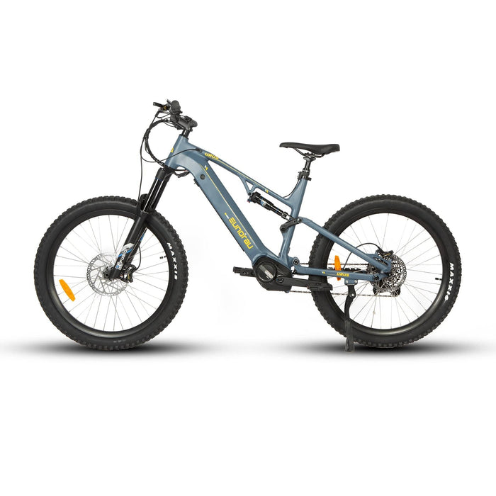 Eunorau Urus Full Suspension Electric Mountain Bike in moon black color facing the left