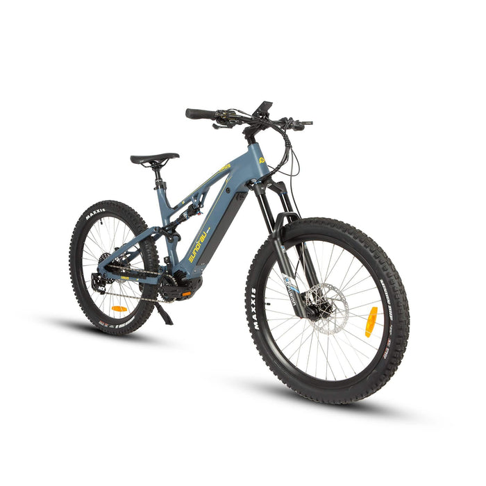 Eunorau Urus Full Suspension Electric Mountain Bike in moon black color in front view