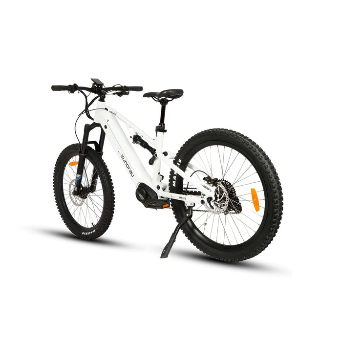 Eunorau Urus Full Suspension Electric Mountain Bike in white color in rear view