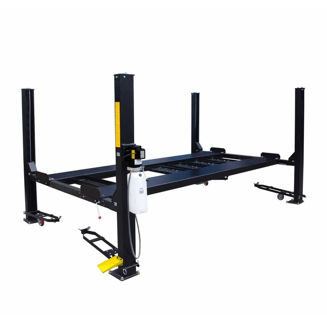 Tuxedo FP9K-DX-XLT 9,000 lb Deluxe Storage Lift Extended Length / Height - Poly casters, drip trays, jack tray