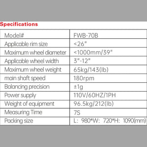 Fortisky FWB-70B Wheel Balancer Specifications