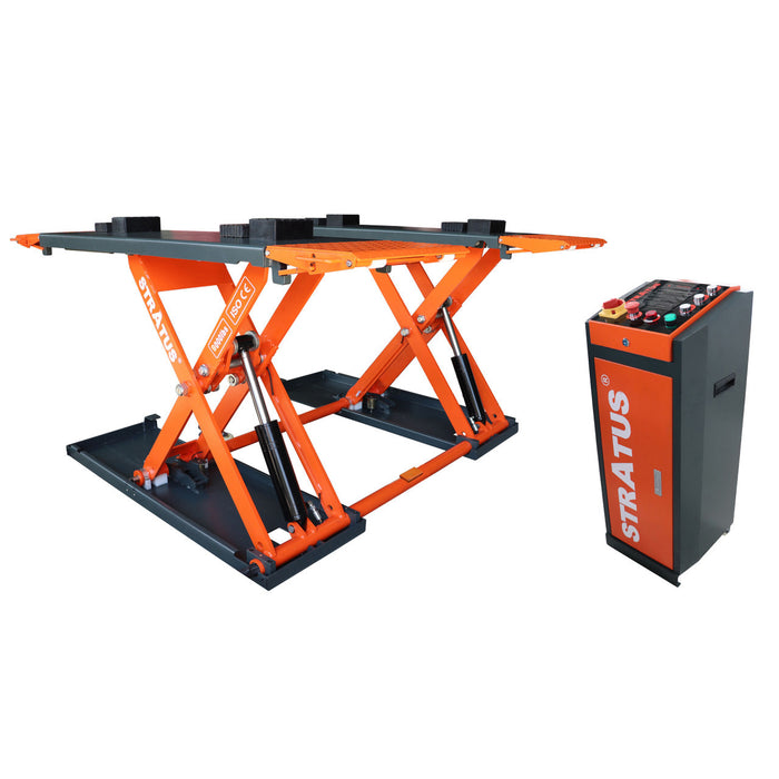 Stratus | SAE-MS9000X Extra Wide Commercial Grade Open Center Mobile Mid Rise Electric Safety Lock Release Scissor Vehicle Lift