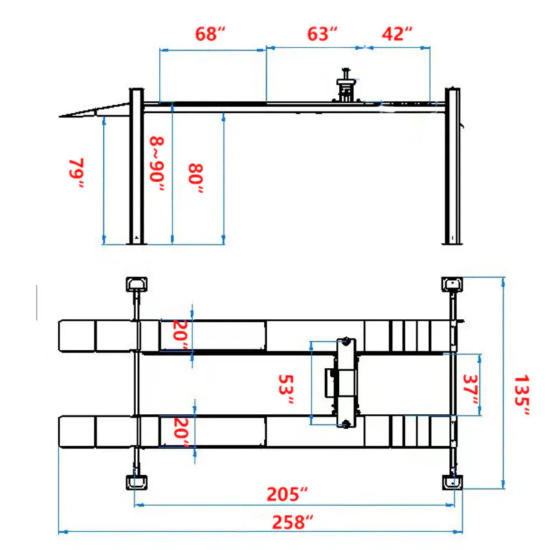 Katool KT-4H120X 12,000 lbs Heavy Duty Four Post Lift 