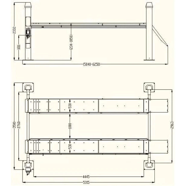 Katool KT-4H150 15,000lbs 4 Post Alignment Lift dimensions