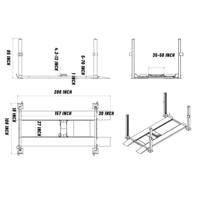 Katool KT-4H850 8,500lbs Heavy Duty 4 Post lift