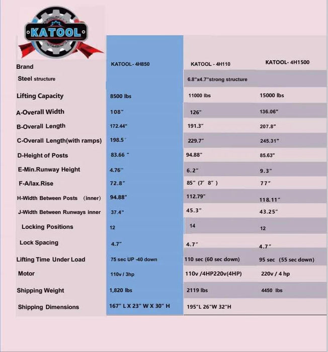 Katool KT-4H850 8,500lbs Heavy Duty 4 Post lift