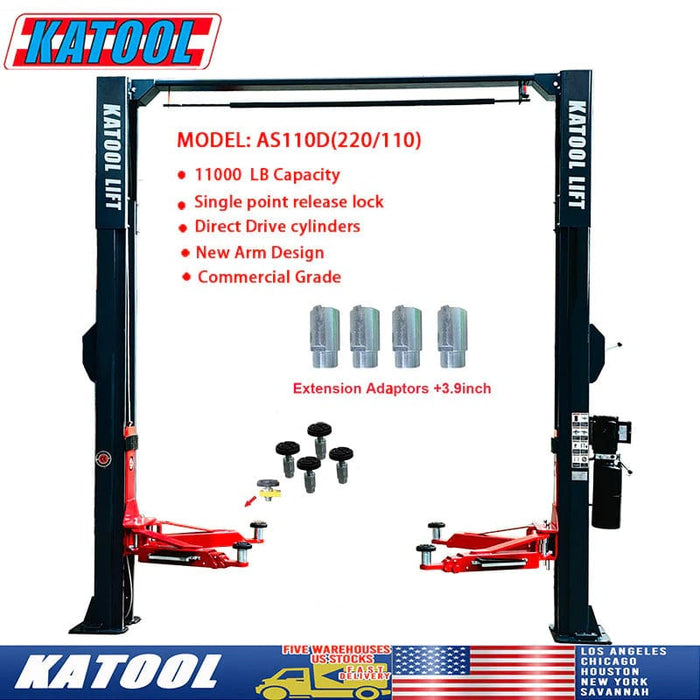 Katool KT-AS110D 11,000lbs Asymmetrical 2 Post Lift features