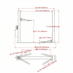 Katool KT H105 Two Post Lift measurements