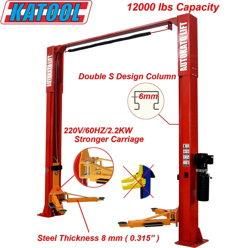 Katool KT-M120 Two Post Clear-floor Vehicle Lift 12,000lbs Specifications