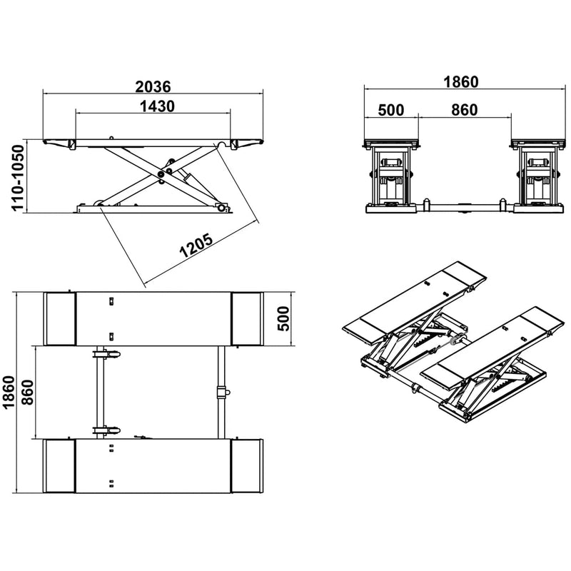 Katool KT-X80-ELECTRIC Mid Rise Scissor Lift measurement