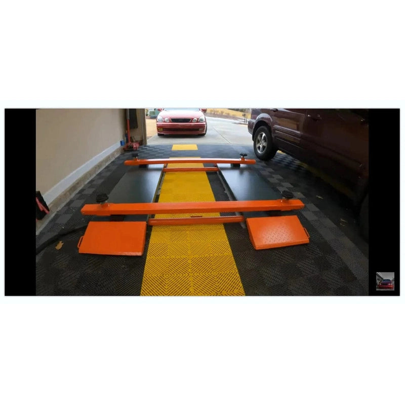 Katool KT-X80-ELECTRIC Mid Rise Scissor Lift in a garage setup