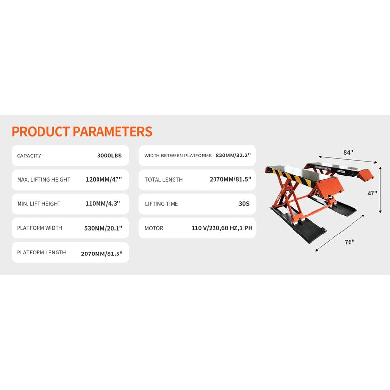 Katool X90E 8000 lbs Electric Mid Rise Scissor Lift Product Parameters