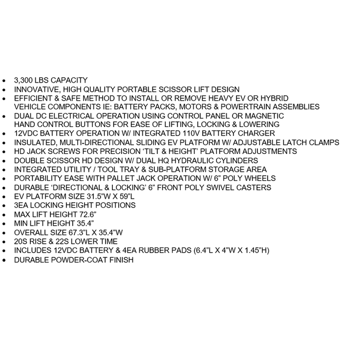 iDEAL Lift Table, EV Battery / DC Battery, 3300 lb. Cap.