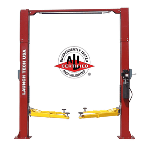 Launch Tech USA 11,000 lb Clear Floor - Asymmetric - ALI Certified in red color with ALI certified badge