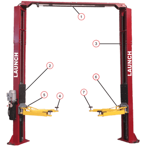 Launch Tech USA 9,000 lb Two Post Clear Floor - Asymmetric - RED features