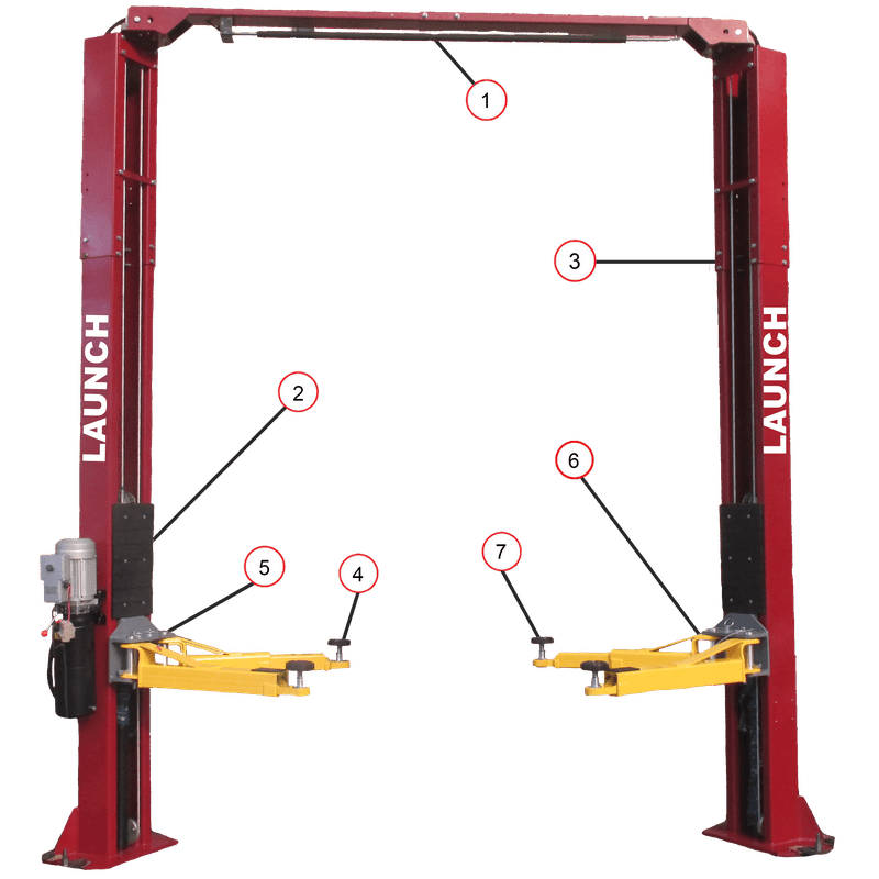 Launch Tech USA 9,000 lb Two Post Clear Floor - Asymmetric - RED features
