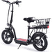 Introducing the MotoTec Cruiser 48v 350w Lithium Electric Scooter Black by MotoTec, featuring a sleek black frame, padded seat, and rear cargo basket. Its wide tires with red accents on the footboard ensure a smooth ride, while the powerful lithium battery offers long-lasting performance.