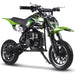 A green and black MotoTec Alien 50cc 2-Stroke Kids Dirt Bike with knobby tires is displayed on a white background.