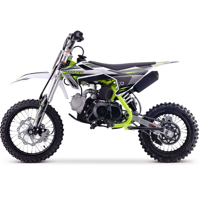 MotoTec X2 110cc 4-Stroke Gas Dirt Bike Green | My Garage Supplies