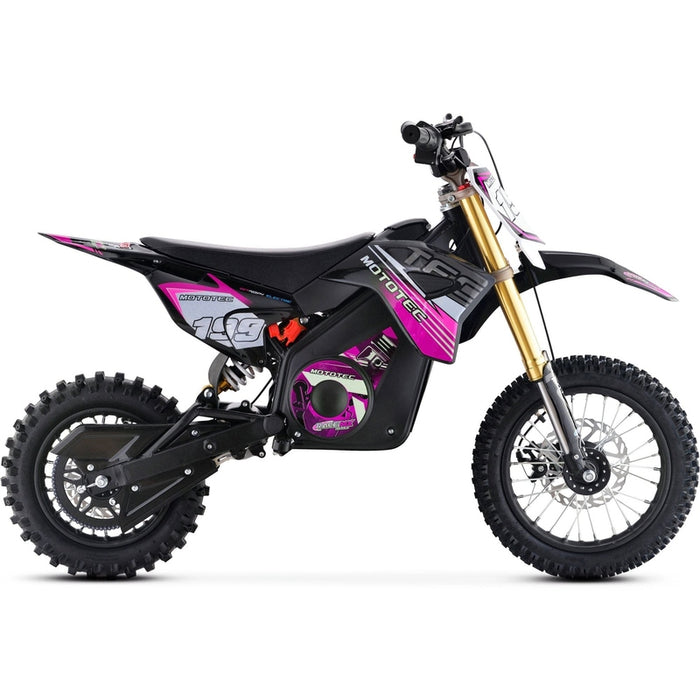 The MotoTec 36v Pro Electric Dirt Bike 1000w Lithium, branded by MotoTec, is a black and pink off-road bike with rugged tires and a lithium battery, showcasing the number "139" on its side panel against a white background.