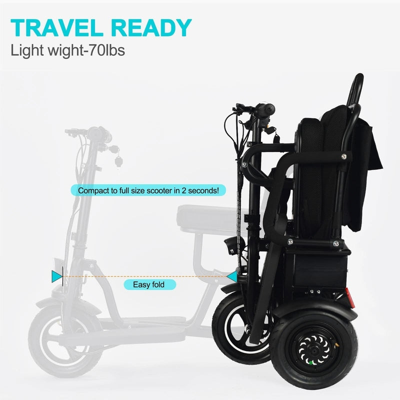 MotoTec Folding Mobility Electric Trike 48v 700w Dual Motor Lithium Black | My Garage Supplies