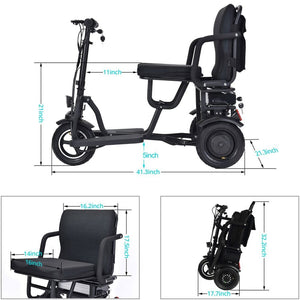 Discover the MotoTec Folding Mobility Electric Trike 48v 700w Dual Motor Lithium Black, a collapsible and portable electric trike from MotoTec, featuring three-wheel styling, detailed measurements, an adjustable seat, and powered by a lithium battery for ultimate convenience in various settings.