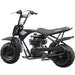 The MotoTec 105cc 3.5HP Gas Powered Mini Bike features thick tires, a high handlebar, and "motovox" branding on the rugged steel frame and seat.