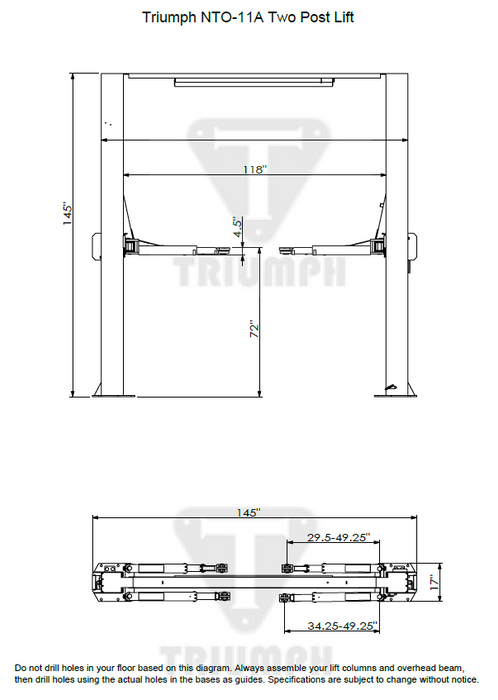 Triumph | NTO-11A 11,000 lb Two Post Auto Lift