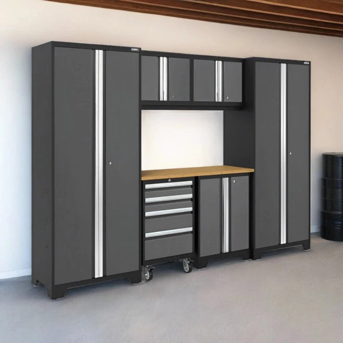 New Age Bold Series 7 Piece Cabinet Set in Gray and Bamboo