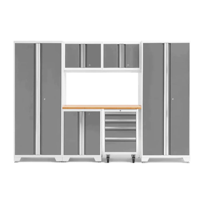 New Age Bold Series 7 Piece Cabinet Set in White and Bamboo with White Background