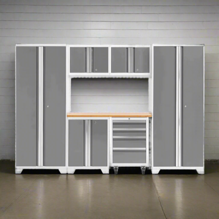 New Age Bold Series 7 Piece Cabinet Set in White and Bamboo