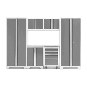 New Age Bold Series 7 Piece Cabinet Set in White and Stainless Steel