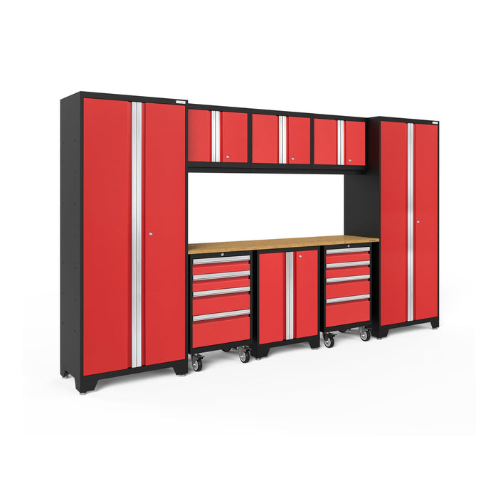 New Age Bold Series 9 Piece Cabinet Set in Red and Bamboo