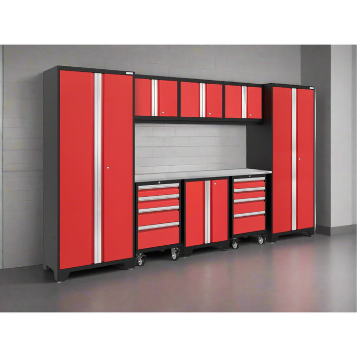 New Age Bold Series 9 Piece Cabinet Set in Red and Stainless Steel