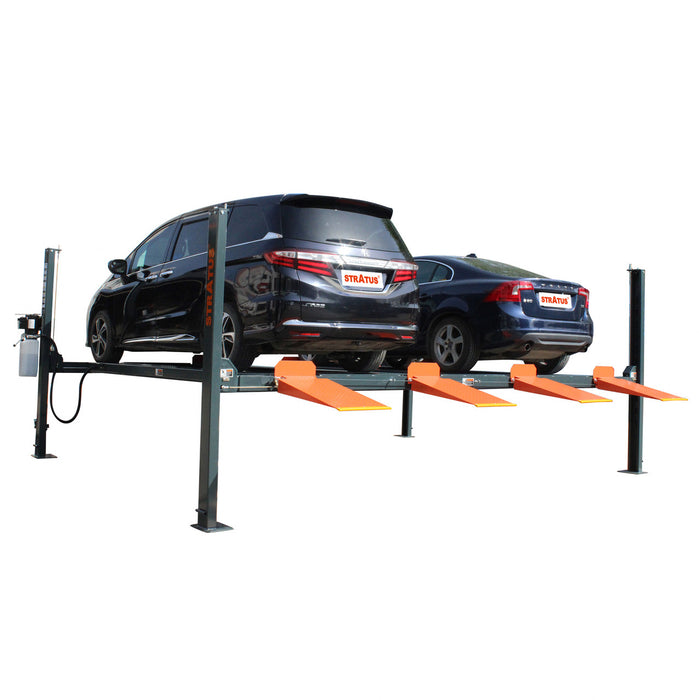 Stratus | SAE-P49D 4 Post 9,000 Lbs Capacity Manual Release Double Parking Car Lift (Castor Kit Sold Separately)