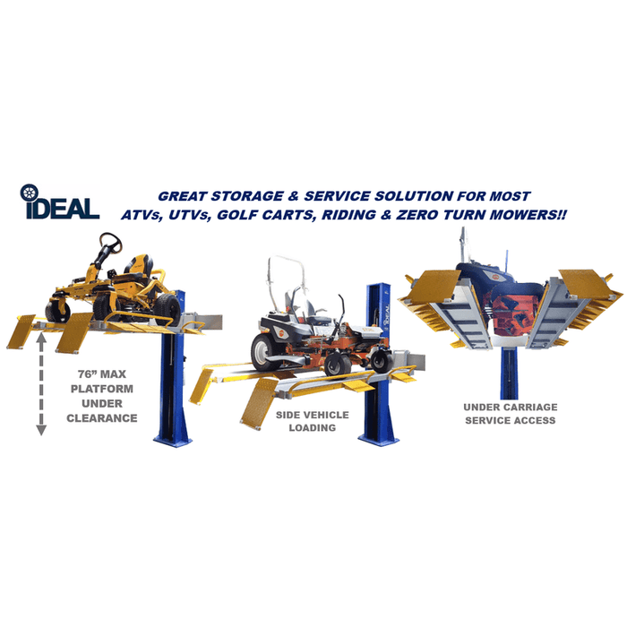 iDEAL SC-2K-UTV-X 2,000 lb Single Column ‘Multi-Use’ UTV & Mower Storage / Service Lift - 110V Duro Included