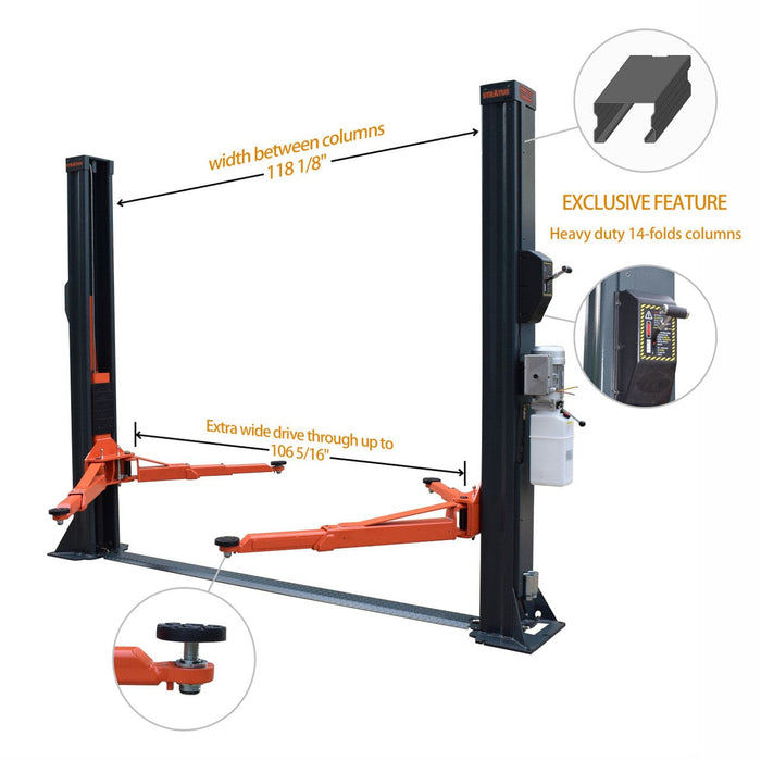 Stratus SAE-F10X 10,000 Lbs Extra Wide 2 Post Lift Features